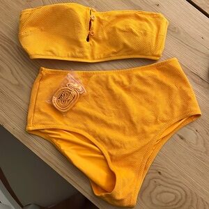 Aerie orange textured high waisted bikini set